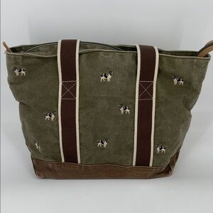 Vintage L.L.Bean Canvas Boat & Tote Bag Dog Embroidery Olive Green